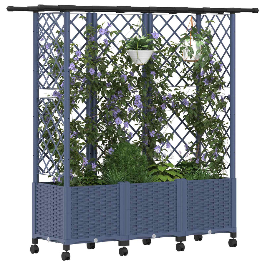 Verhoogd Bed met Trellis en Dak Grijs 163,5 x 40 x 142 cm PP