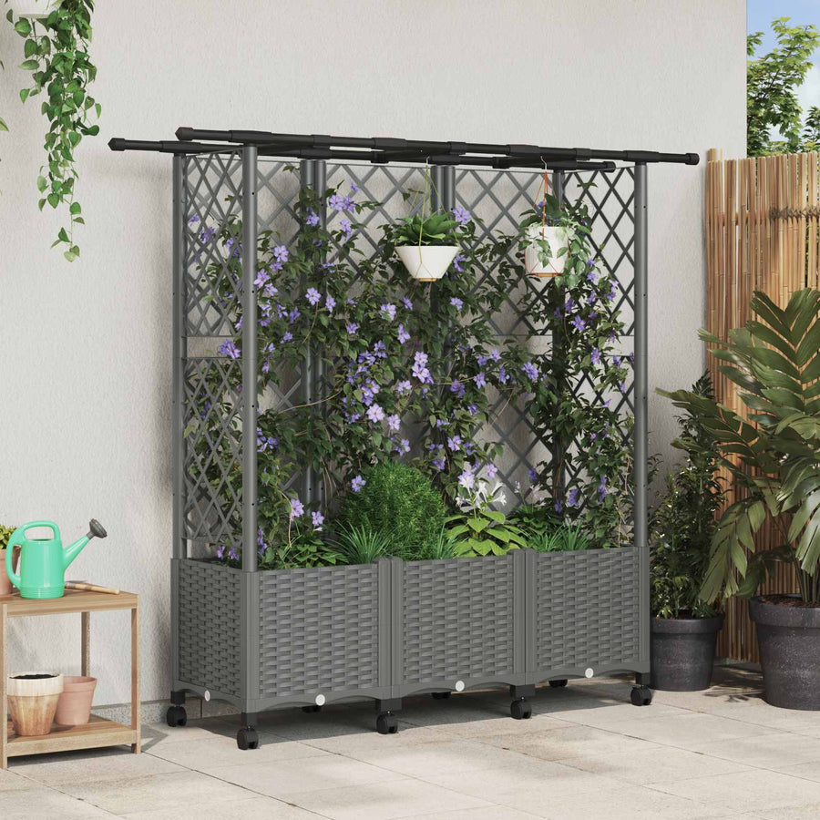 Verhoogd Bed met Trellis en Dak Lichtgrijs 163,5 x 40 x 142 cm