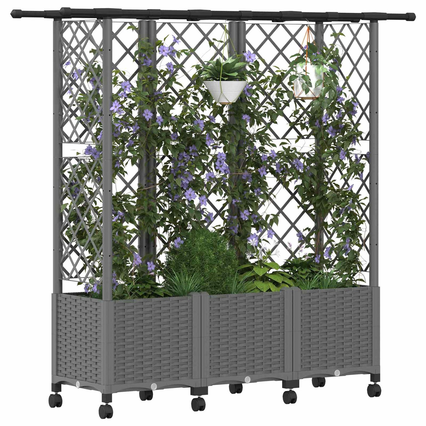 Verhoogd Bed met Trellis en Dak Lichtgrijs 163,5 x 40 x 142 cm