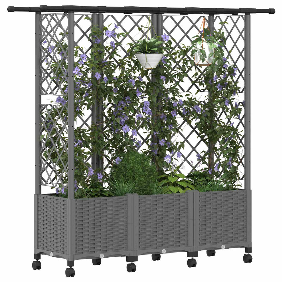 Verhoogd Bed met Trellis en Dak Lichtgrijs 163,5 x 40 x 142 cm
