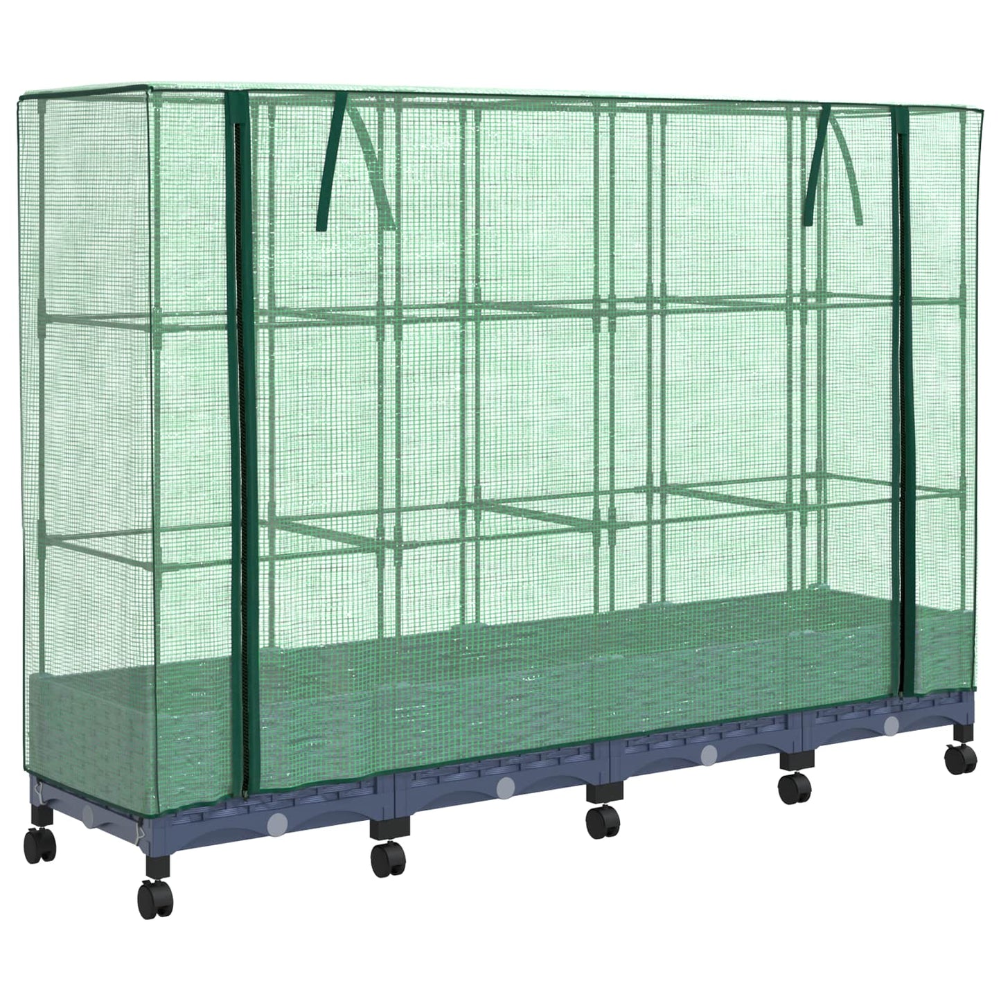 Tuinplantenbak met Kasbedekking en Wielen 4 st Blauw Grijs PP