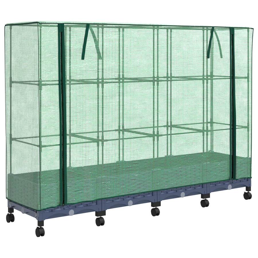 Tuinplantenbak met Kasbedekking en Wielen 4 st Blauw Grijs PP