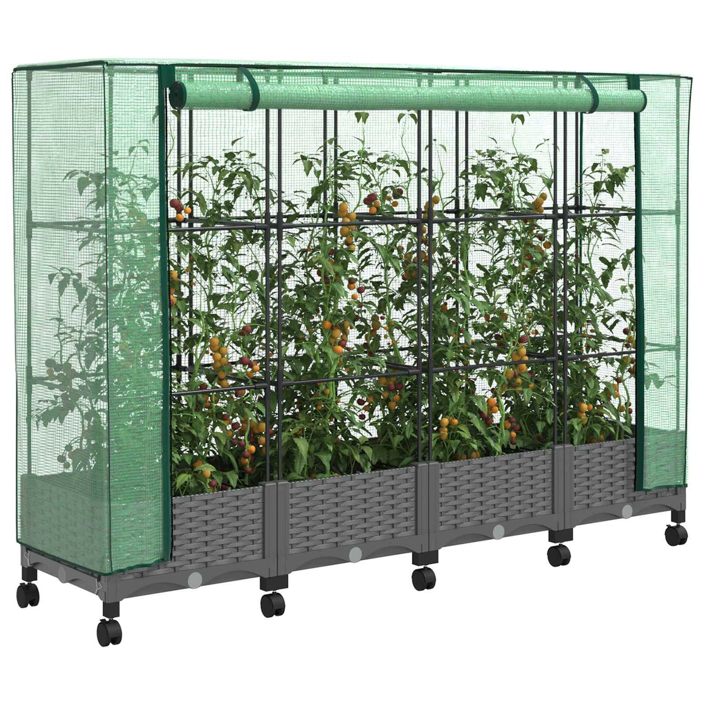 Tuinplantenbak met Kasbedekking en Wielen 4 st Lichtgrijs PP
