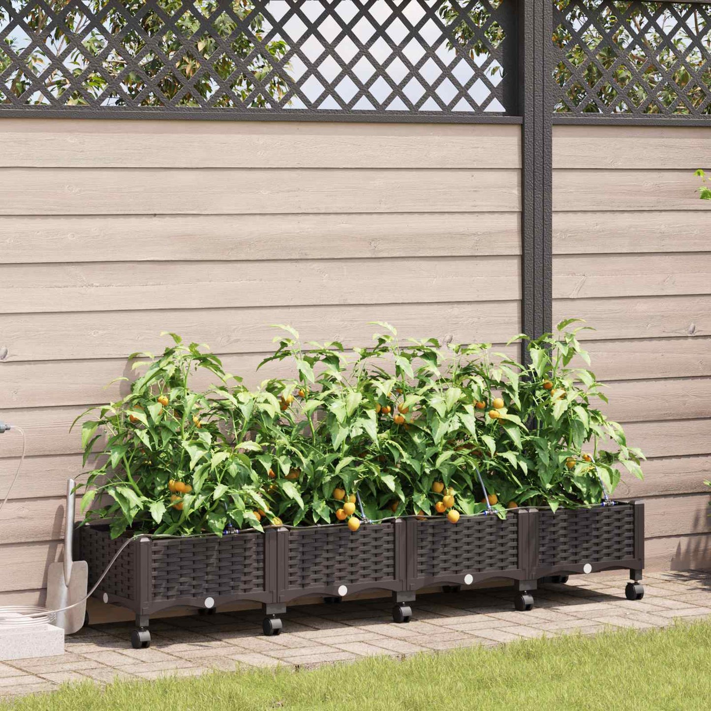 Tuin Pot met Irrigatie en Wielen 4 st Bruin 160 x 40 x 28 cm PP