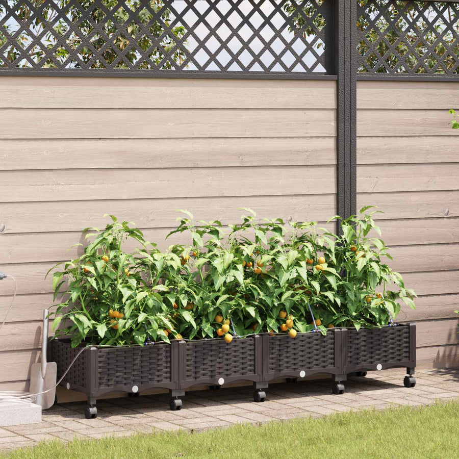 Tuin Pot met Irrigatie en Wielen 4 st Bruin 160 x 40 x 28 cm PP