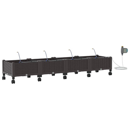 Tuin Pot met Irrigatie en Wielen 4 st Bruin 160 x 40 x 28 cm PP