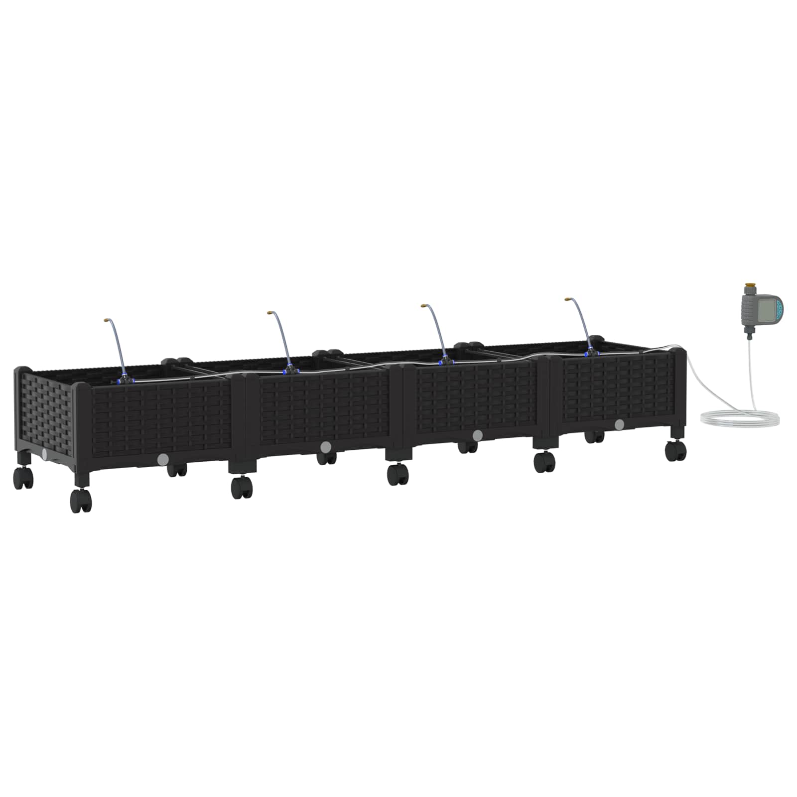 Tuin Pot met Irrigatie en Wielen 4 st Zwart 160 x 40 x 28 cm PP