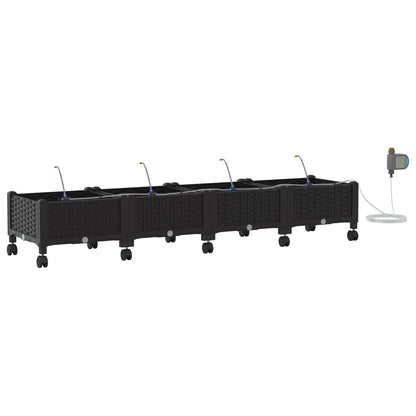 Tuin Pot met Irrigatie en Wielen 4 st Zwart 160 x 40 x 28 cm PP