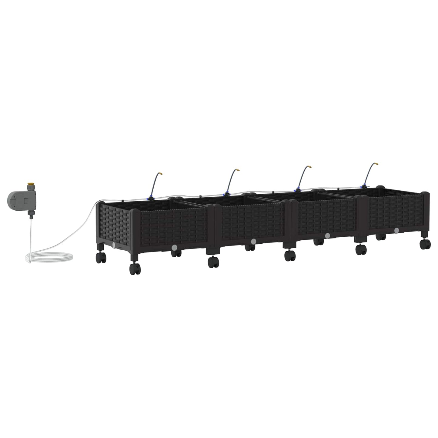 Tuin Pot met Irrigatie en Wielen 4 st Zwart 160 x 40 x 28 cm PP