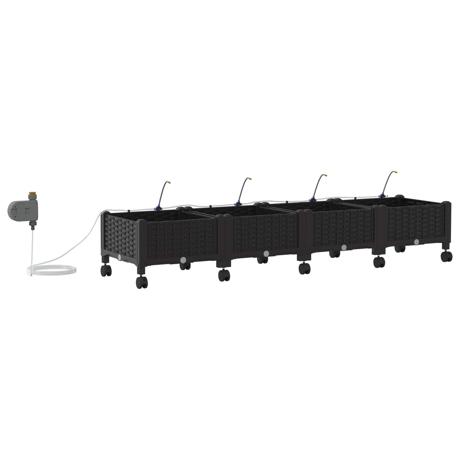 Tuin Pot met Irrigatie en Wielen 4 st Zwart 160 x 40 x 28 cm PP