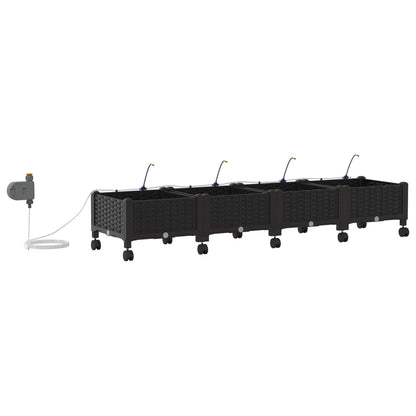 Tuin Pot met Irrigatie en Wielen 4 st Zwart 160 x 40 x 28 cm PP
