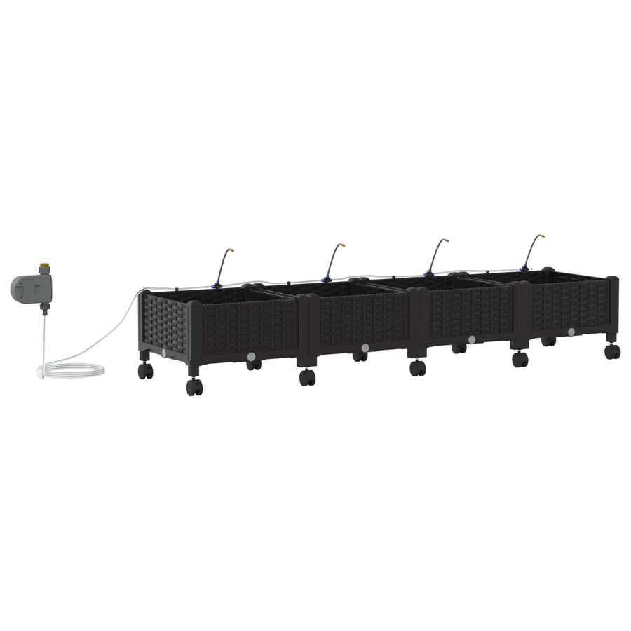 Tuin Pot met Irrigatie en Wielen 4 st Zwart 160 x 40 x 28 cm PP