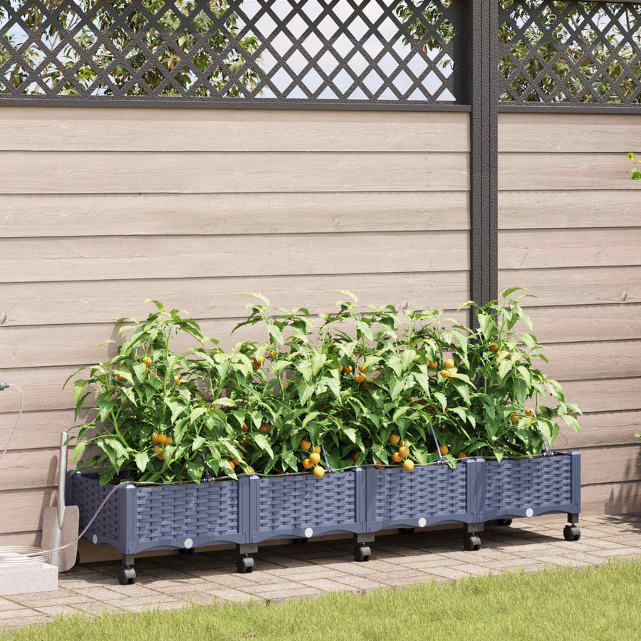 Tuin Pot met Irrigatie en Wielen 4 st Grijs 160 x 40 x 28 cm PP