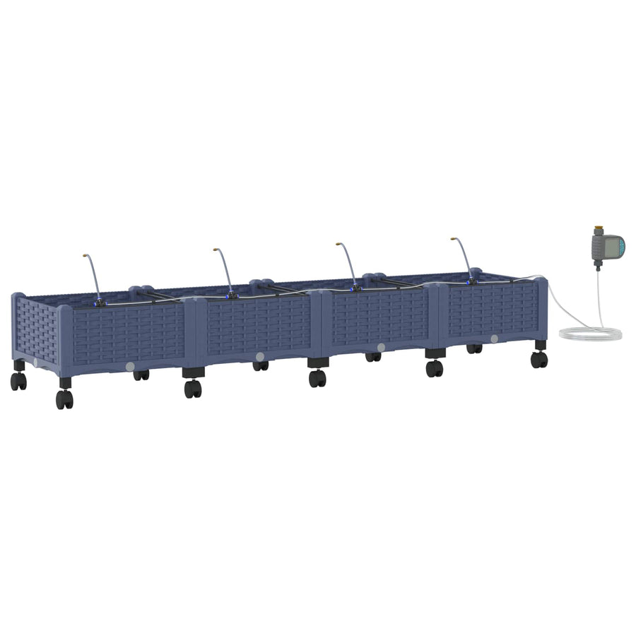 Tuin Pot met Irrigatie en Wielen 4 st Grijs 160 x 40 x 28 cm PP