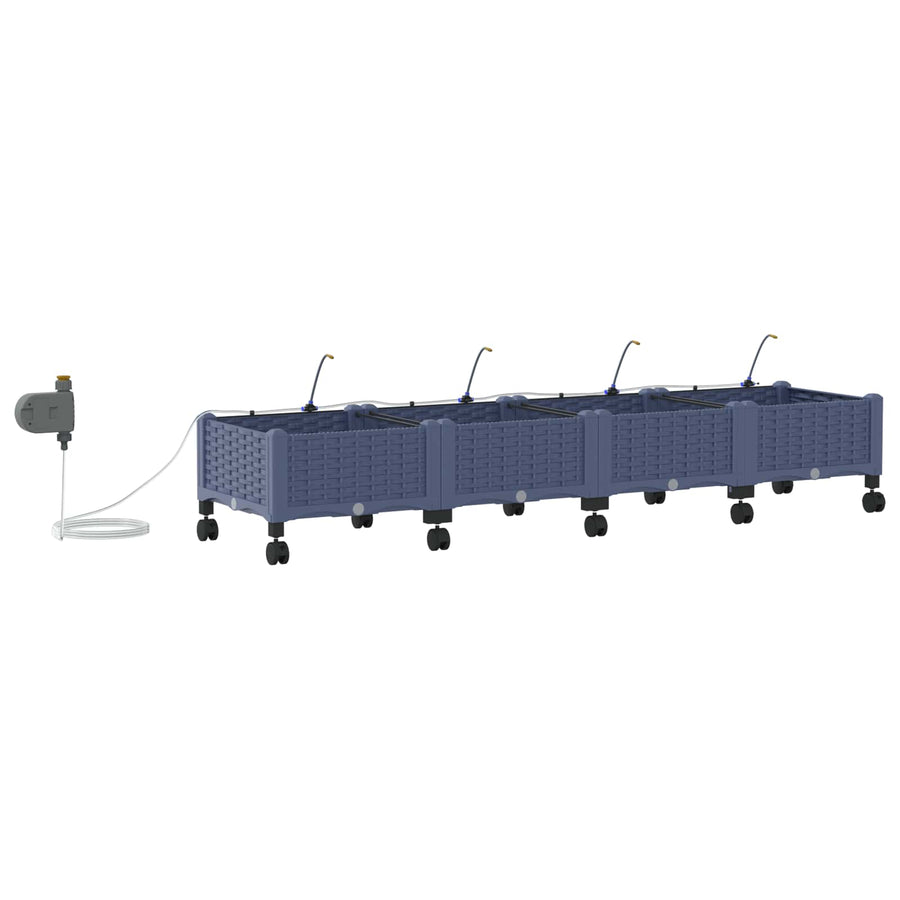 Tuin Pot met Irrigatie en Wielen 4 st Grijs 160 x 40 x 28 cm PP