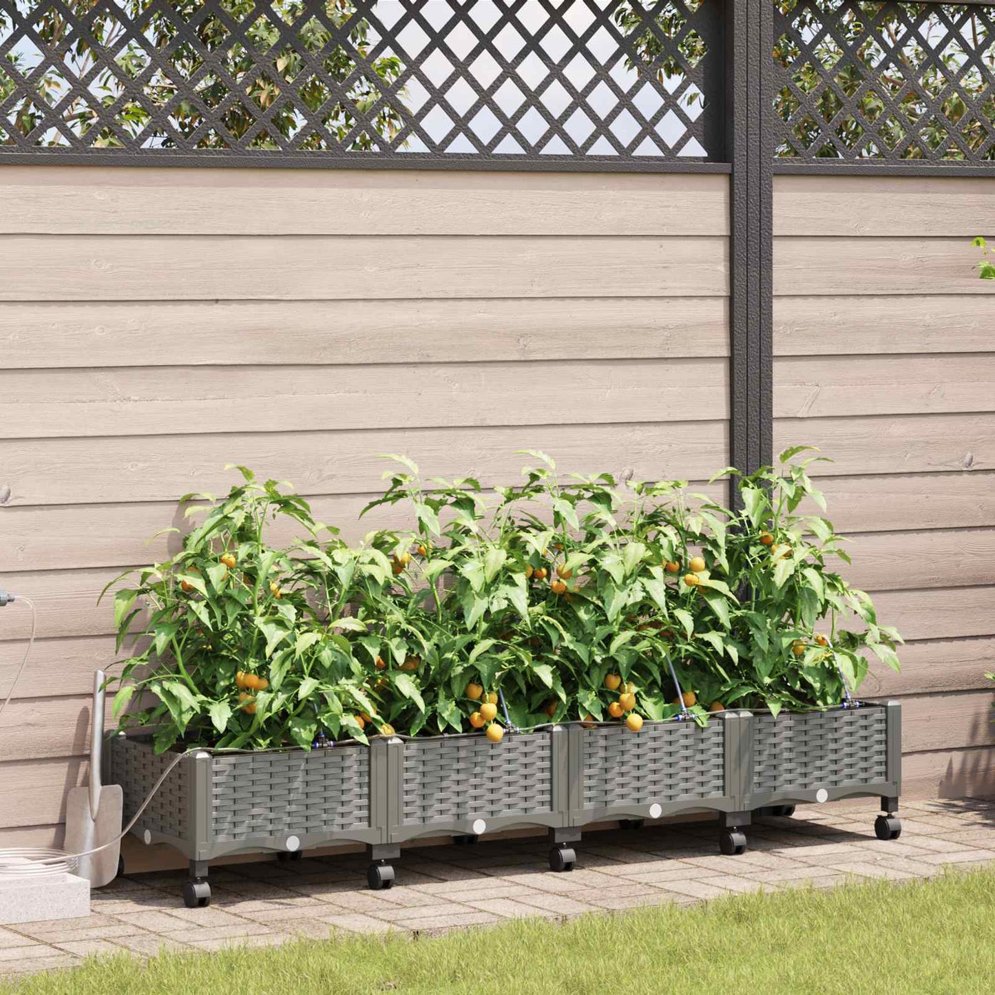 Tuin Pot met Irrigatie en Wielen 4 st Lichtgrijs PP