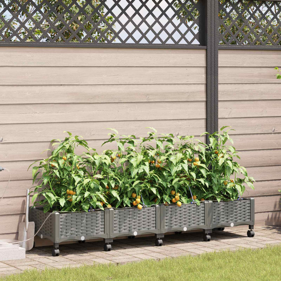 Tuin Pot met Irrigatie en Wielen 4 st Lichtgrijs PP