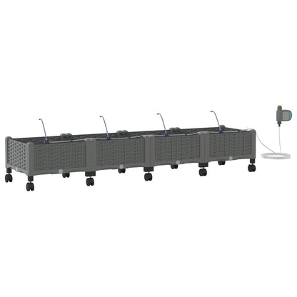 Tuin Pot met Irrigatie en Wielen 4 st Lichtgrijs PP