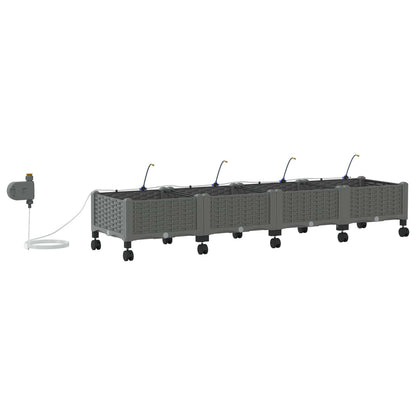 Tuin Pot met Irrigatie en Wielen 4 st Lichtgrijs PP