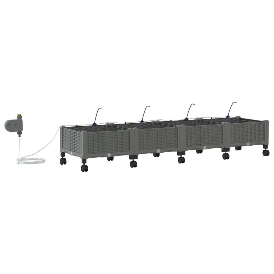 Tuin Pot met Irrigatie en Wielen 4 st Lichtgrijs PP
