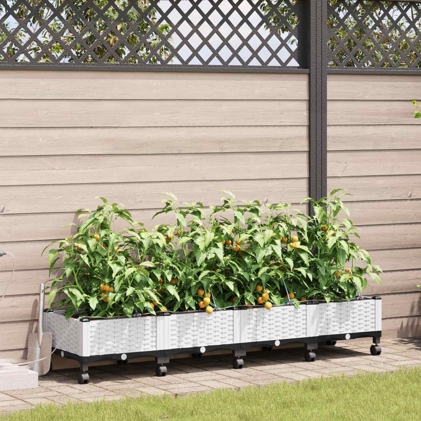 Tuin Pot met Irrigatie en Wielen 4 st Wit 160 x 40 x 28 cm PP