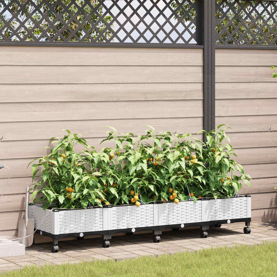Tuin Pot met Irrigatie en Wielen 4 st Wit 160 x 40 x 28 cm PP