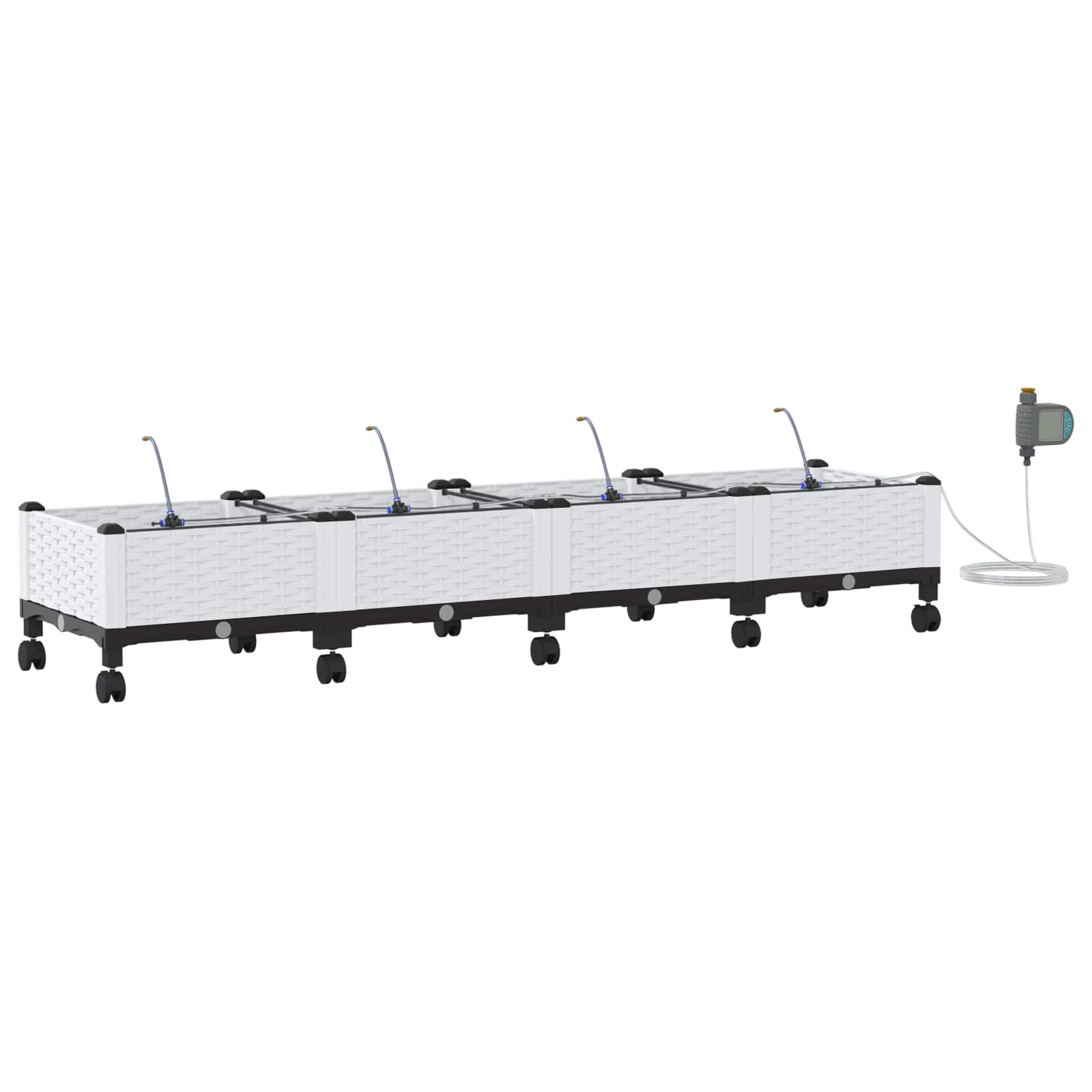 Tuin Pot met Irrigatie en Wielen 4 st Wit 160 x 40 x 28 cm PP