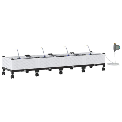 Tuin Pot met Irrigatie en Wielen 4 st Wit 160 x 40 x 28 cm PP