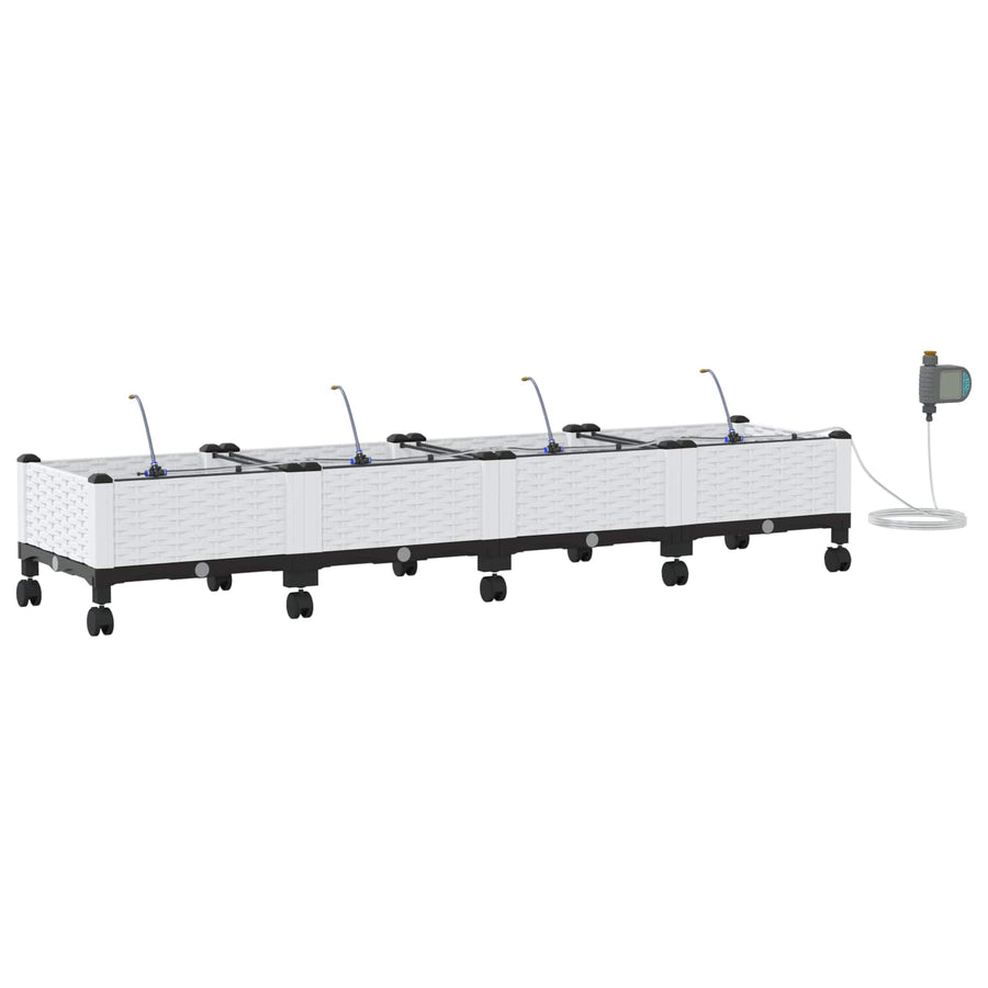 Tuin Pot met Irrigatie en Wielen 4 st Wit 160 x 40 x 28 cm PP