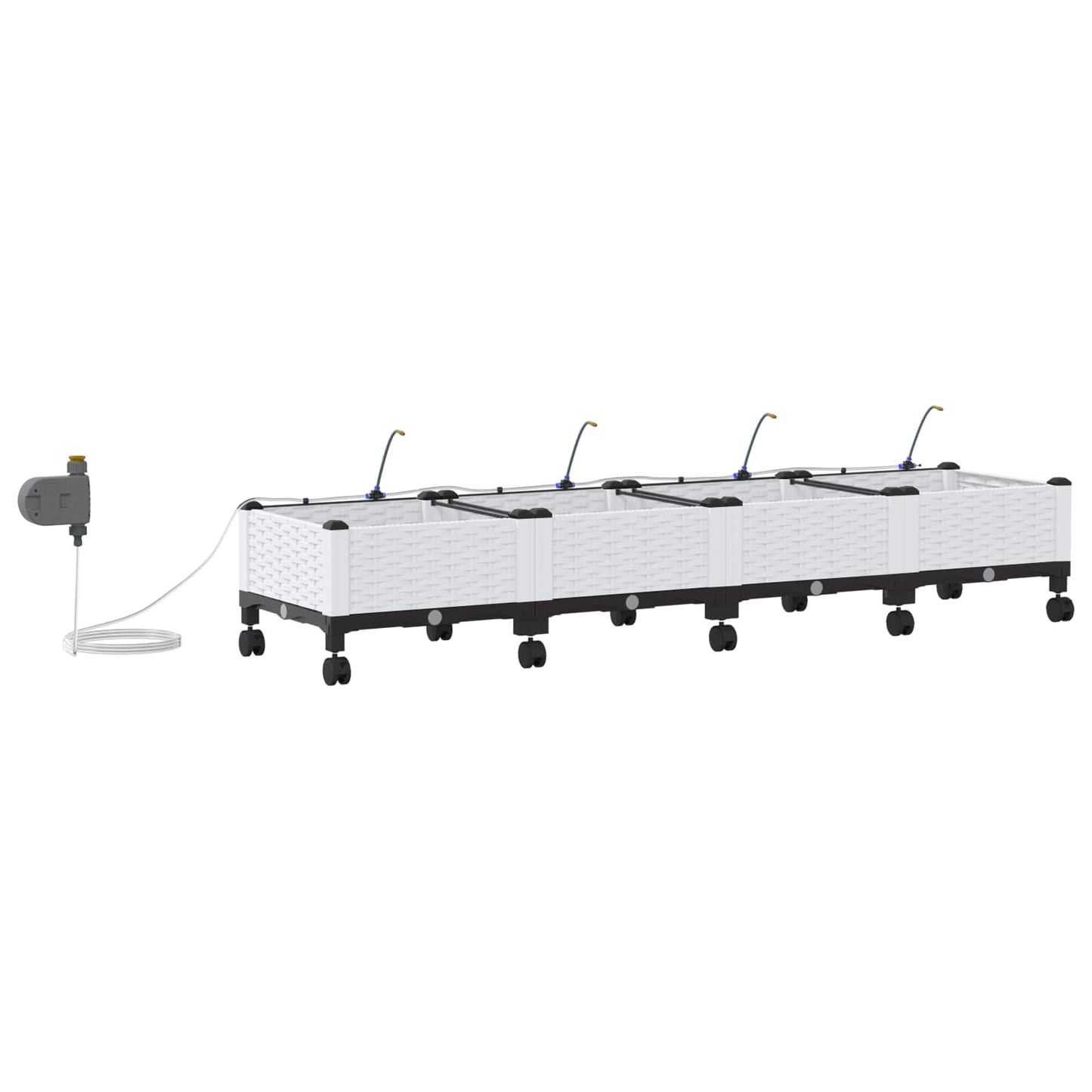Tuin Pot met Irrigatie en Wielen 4 st Wit 160 x 40 x 28 cm PP