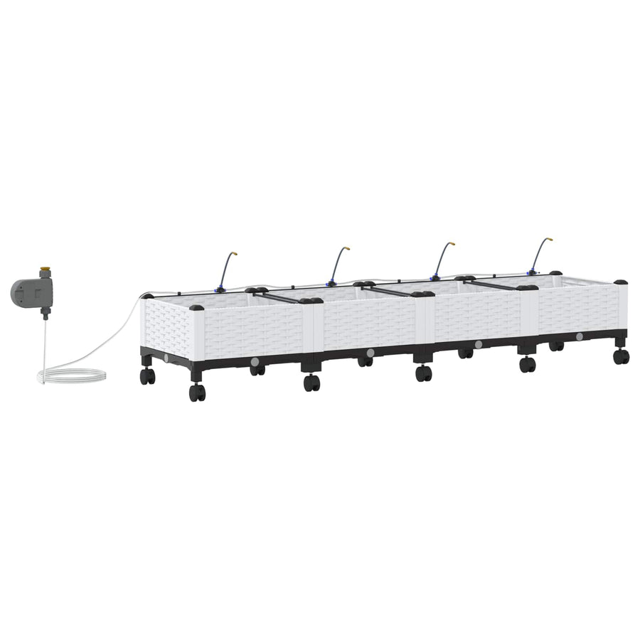 Tuin Pot met Irrigatie en Wielen 4 st Wit 160 x 40 x 28 cm PP