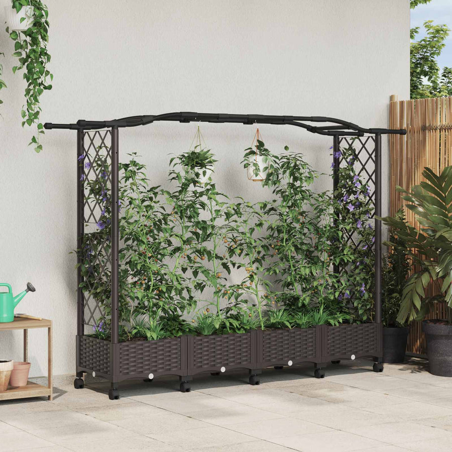 Verhoogd Bed met Trellis en Dak Bruin 207 x 40 x 129 cm PP