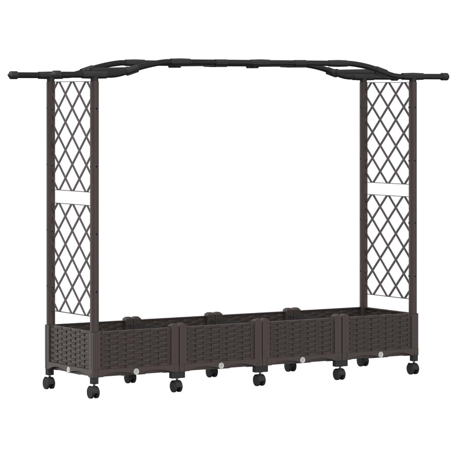 Verhoogd Bed met Trellis en Dak Bruin 207 x 40 x 129 cm PP
