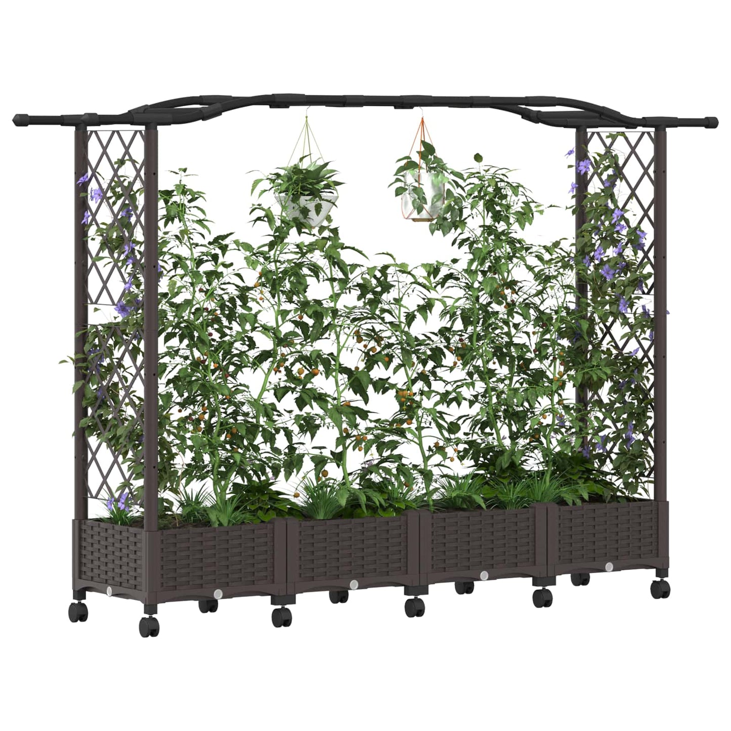Verhoogd Bed met Trellis en Dak Bruin 207 x 40 x 129 cm PP