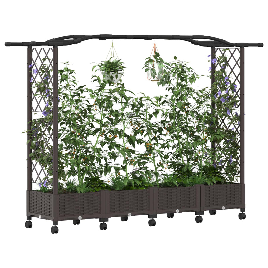 Verhoogd Bed met Trellis en Dak Bruin 207 x 40 x 129 cm PP
