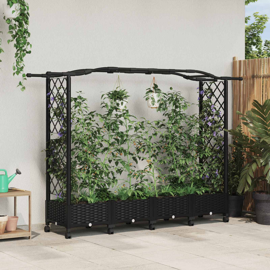 Verhoogd Bed met Trellis en Dak Zwart 207 x 40 x 129 cm PP