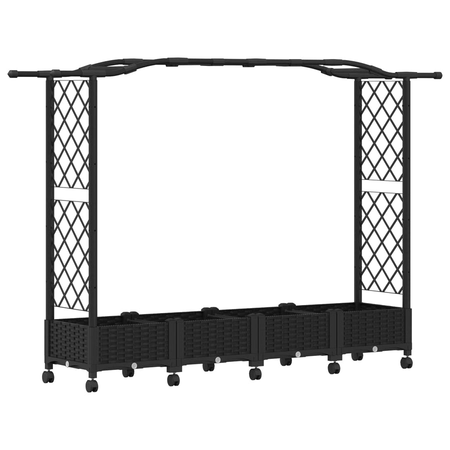 Verhoogd Bed met Trellis en Dak Zwart 207 x 40 x 129 cm PP