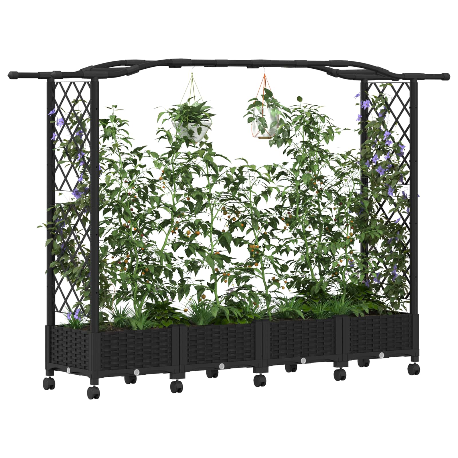 Verhoogd Bed met Trellis en Dak Zwart 207 x 40 x 129 cm PP