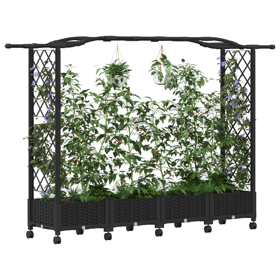 Verhoogd Bed met Trellis en Dak Zwart 207 x 40 x 129 cm PP