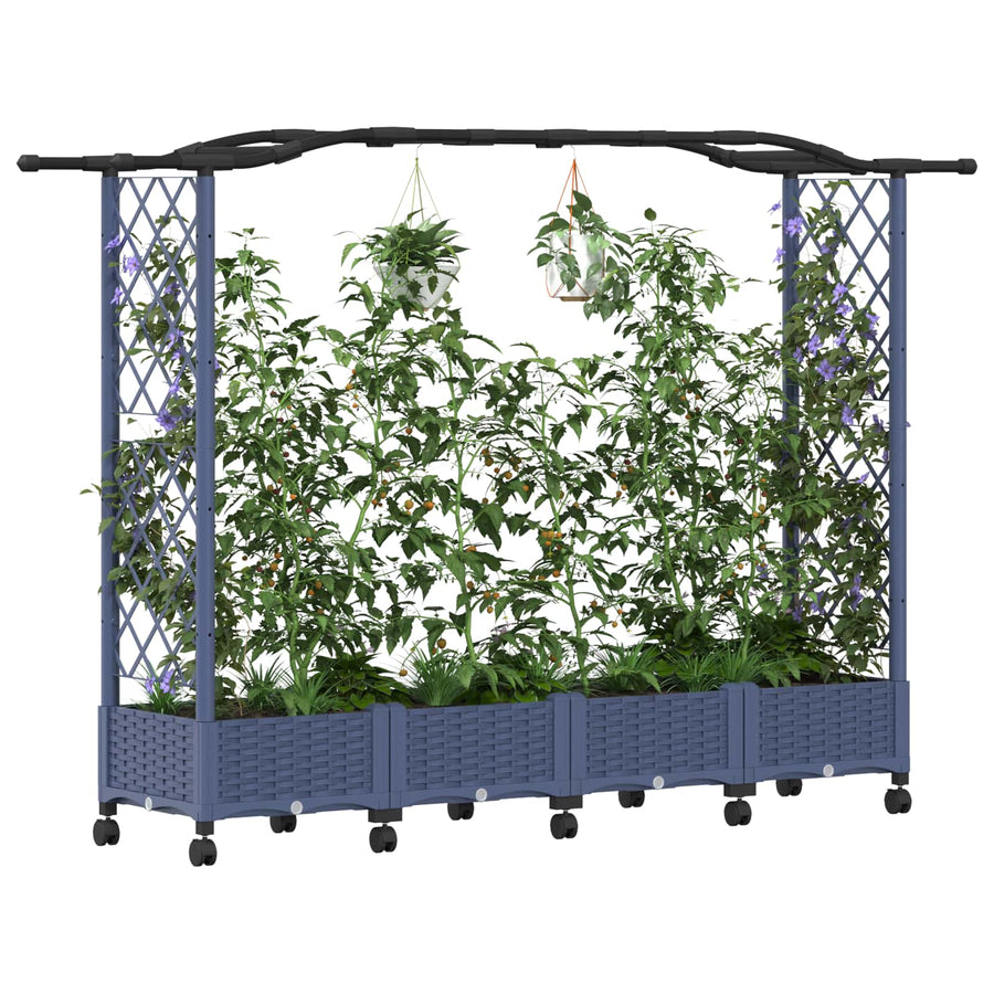 Verhoogd Bed met Trellis en Dak Grijs 207 x 40 x 129 cm PP
