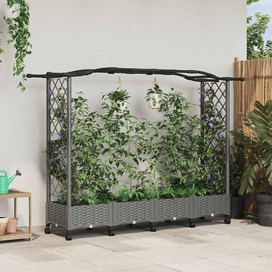 Verhoogd Bed met Trellis en Dak Lichtgrijs 207 x 40 x 129 cm PP