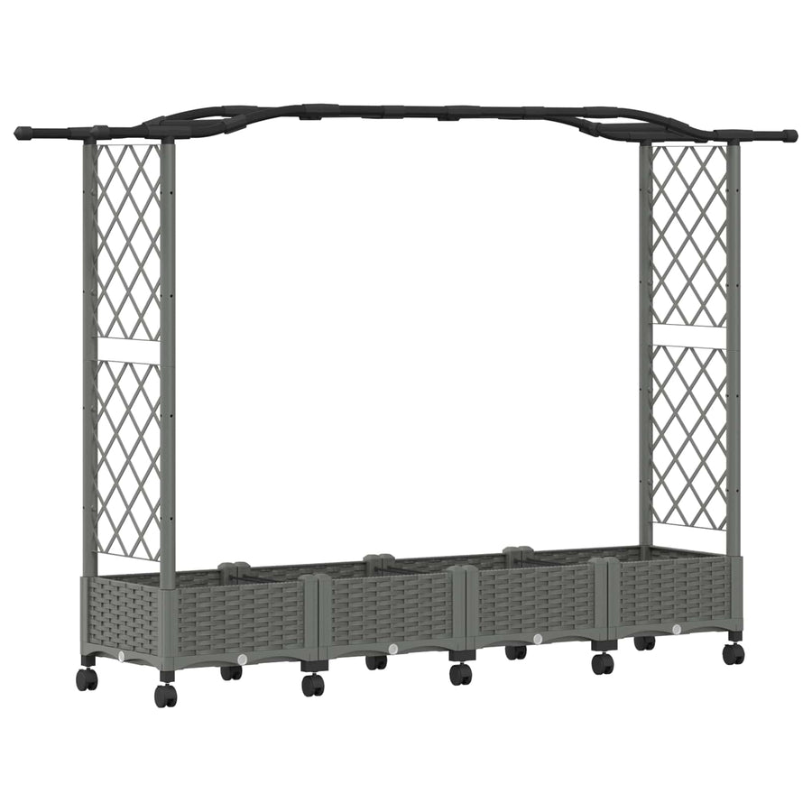 Verhoogd Bed met Trellis en Dak Lichtgrijs 207 x 40 x 129 cm PP