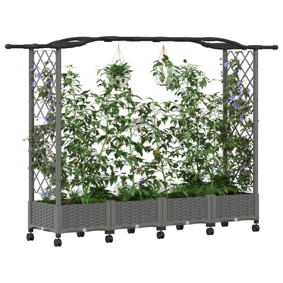 Verhoogd Bed met Trellis en Dak Lichtgrijs 207 x 40 x 129 cm PP