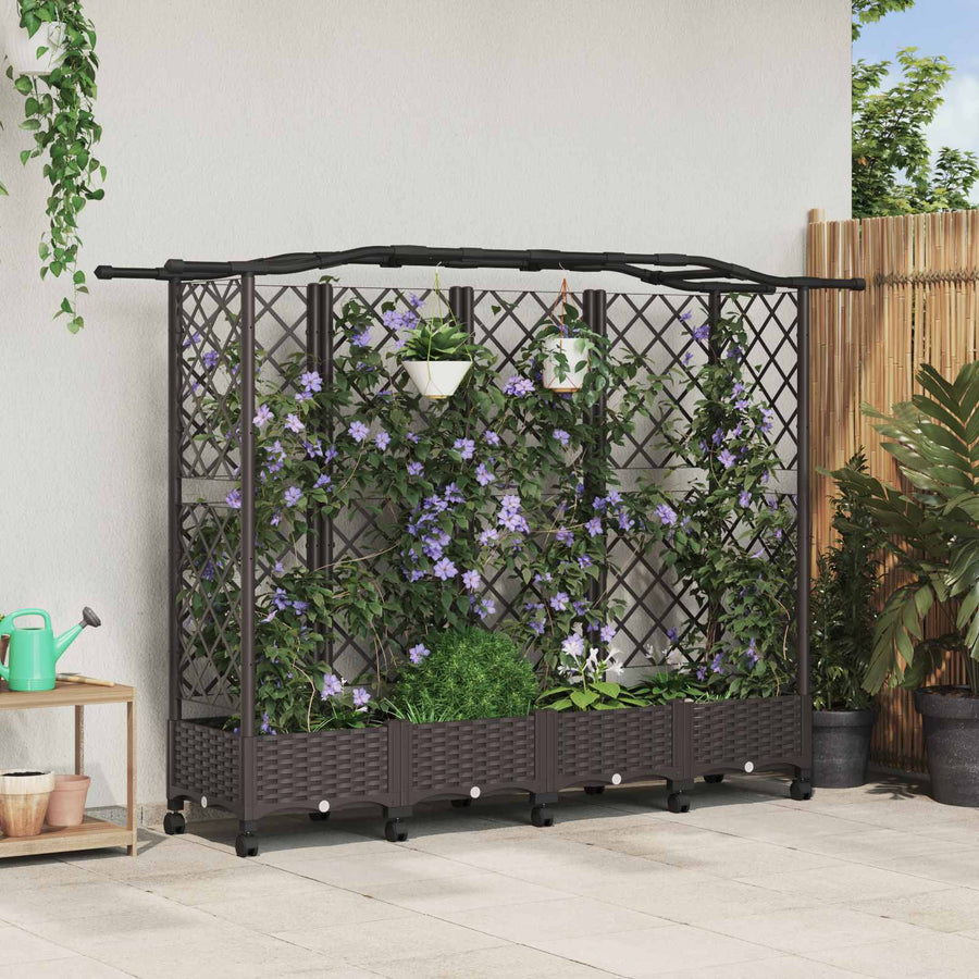 Verhoogd Bed met Trellis en Dak Bruin 203,5 x 40 x 129 cm PP