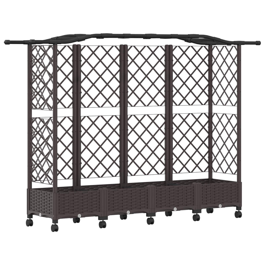 Verhoogd Bed met Trellis en Dak Bruin 203,5 x 40 x 129 cm PP