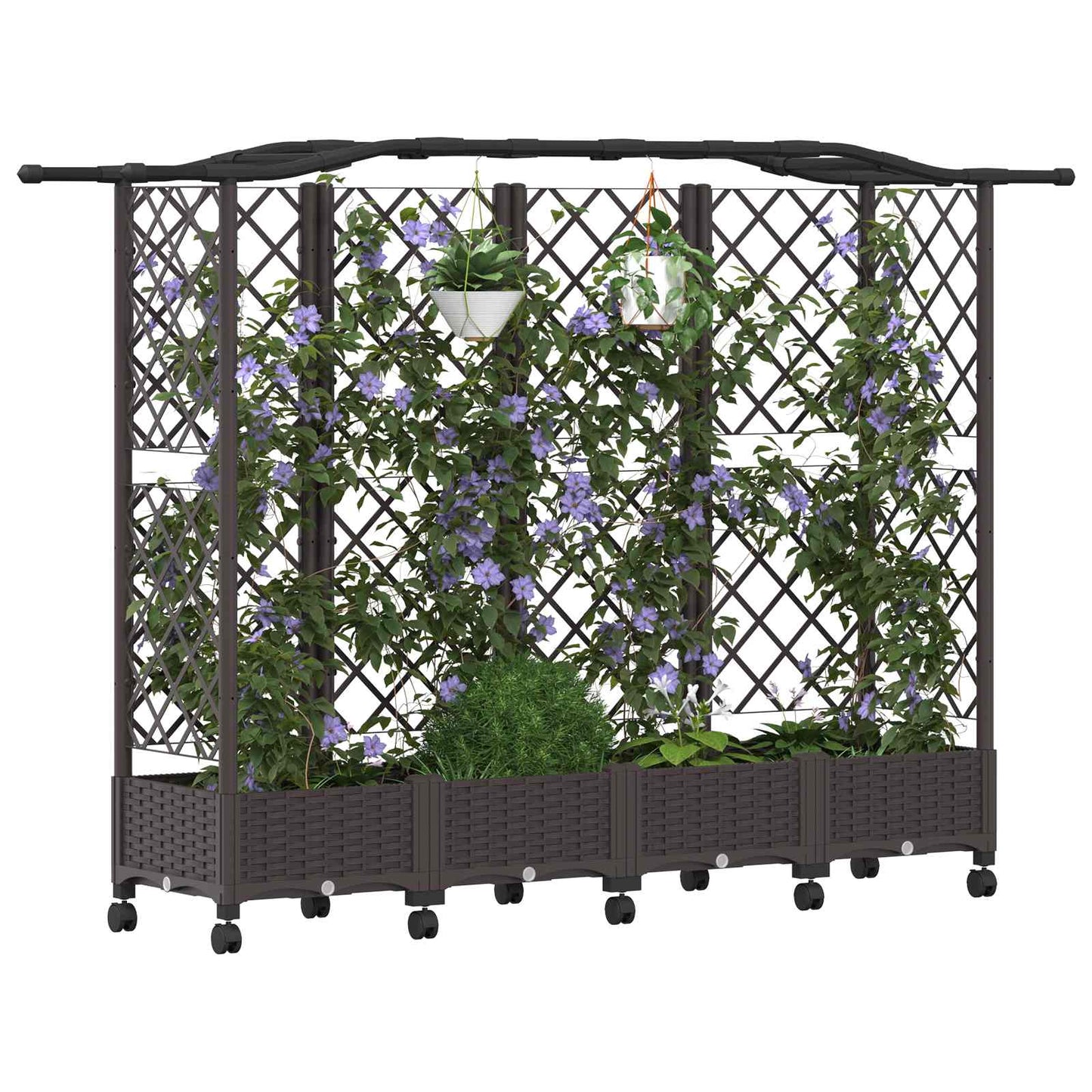 Verhoogd Bed met Trellis en Dak Bruin 203,5 x 40 x 129 cm PP