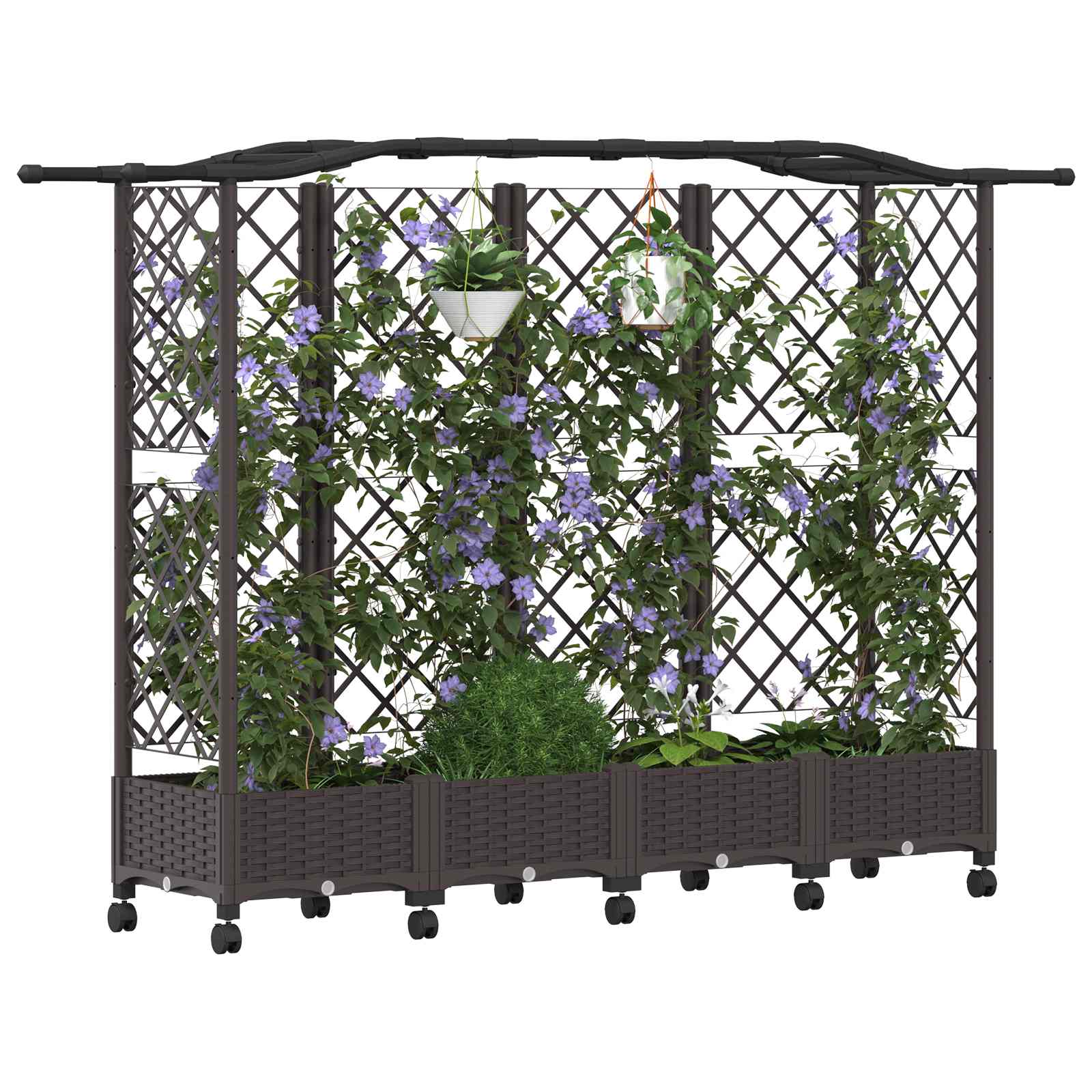 Verhoogd Bed met Trellis en Dak Bruin 203,5 x 40 x 129 cm PP