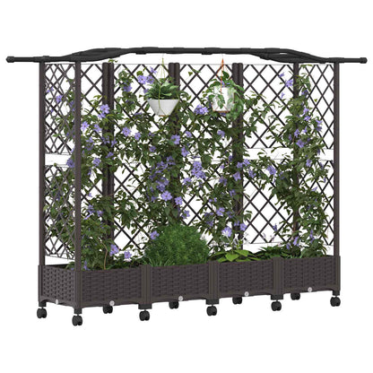 Verhoogd Bed met Trellis en Dak Bruin 203,5 x 40 x 129 cm PP