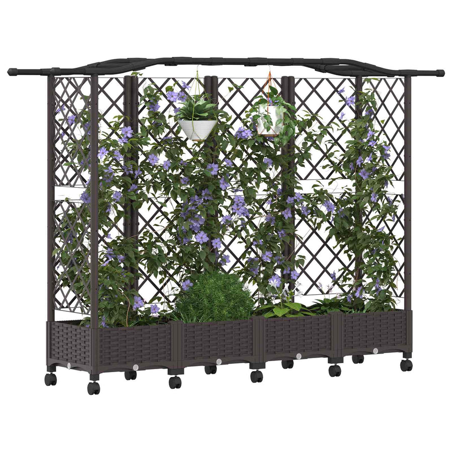Verhoogd Bed met Trellis en Dak Bruin 203,5 x 40 x 129 cm PP