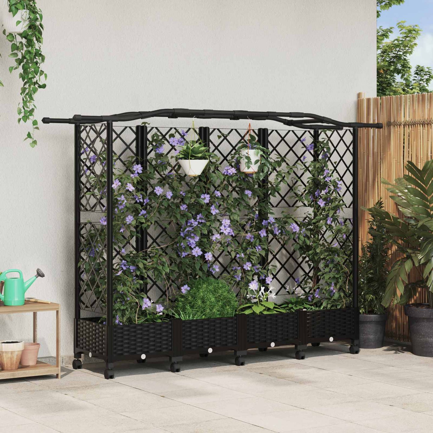 Verhoogd Bed met Trellis en Dak Zwart 203,5 x 40 x 129 cm PP